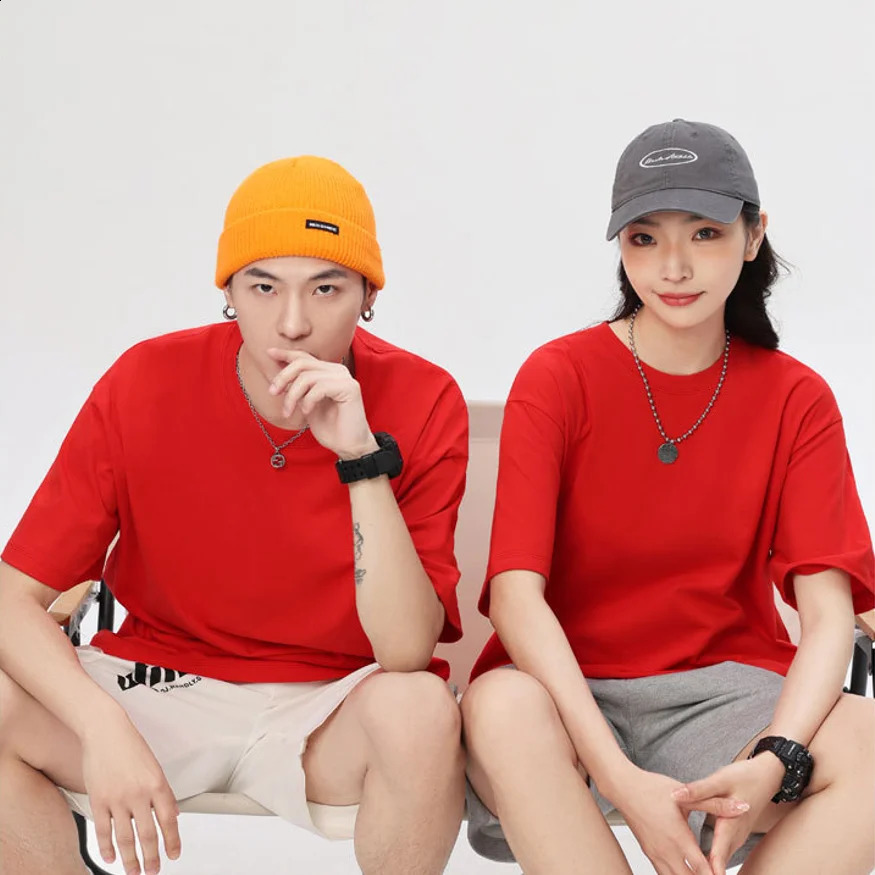 Summer Solid Color 230g Heavy duty Cotton Bottom Mens Casual Round Neck Short Sleeve Tshirt 240827