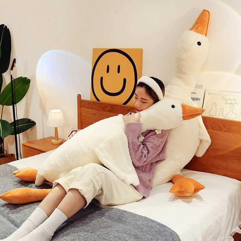 50-190cm cute fluffy large-sized white goose plush toy Kaii giant duck sleep pillow cushion stuffed animal doll childrens toy gift W250107