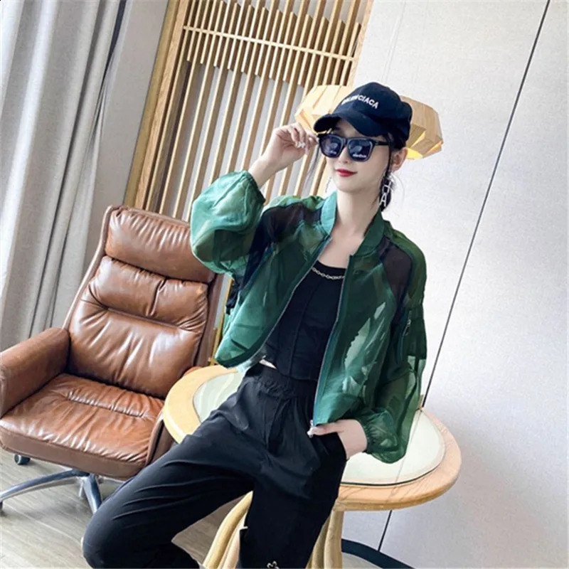 Summer Baseball Jacket Women Korean Fashion Lightweight Sun Protection Outerwear Long Sleeve Tops Casual Chaquetas 240827