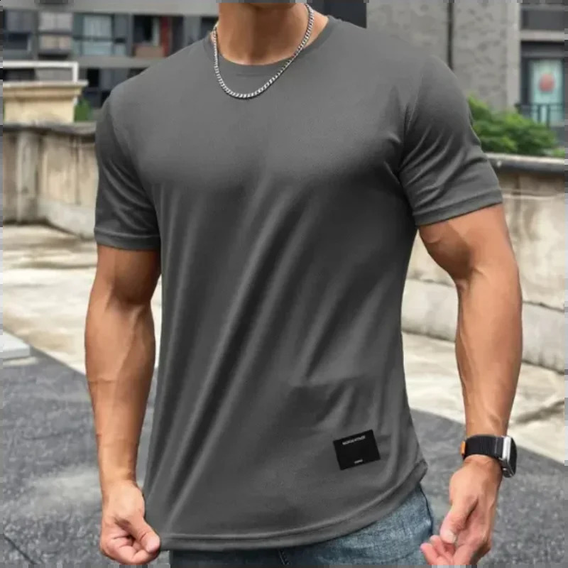 mens summer short sleeved fitness Tshirt running sports muscle casual highquality top 240827