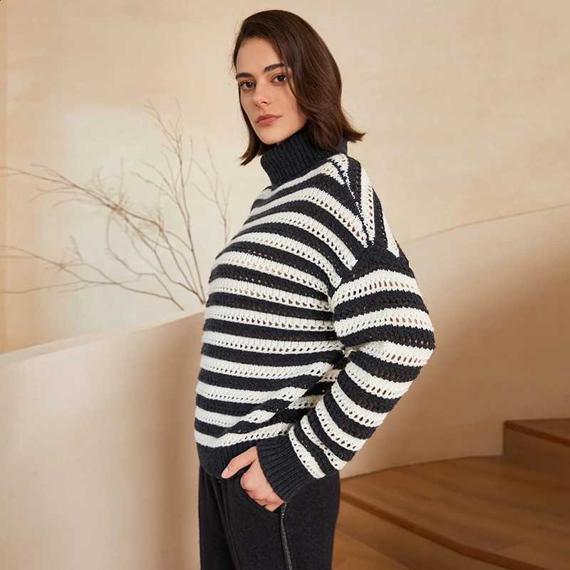 BC290 Color Buckle Turtle Neck 100% Wool Clothing Knitted Womens Sweater 240826