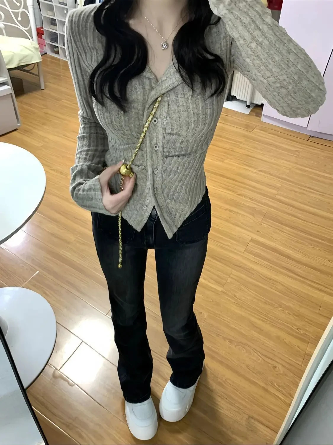 Polo neck womens knitted T-shirt plain ultra-thin womens T-shirt long sleeved casual top the youth in the trend of 2025 240827