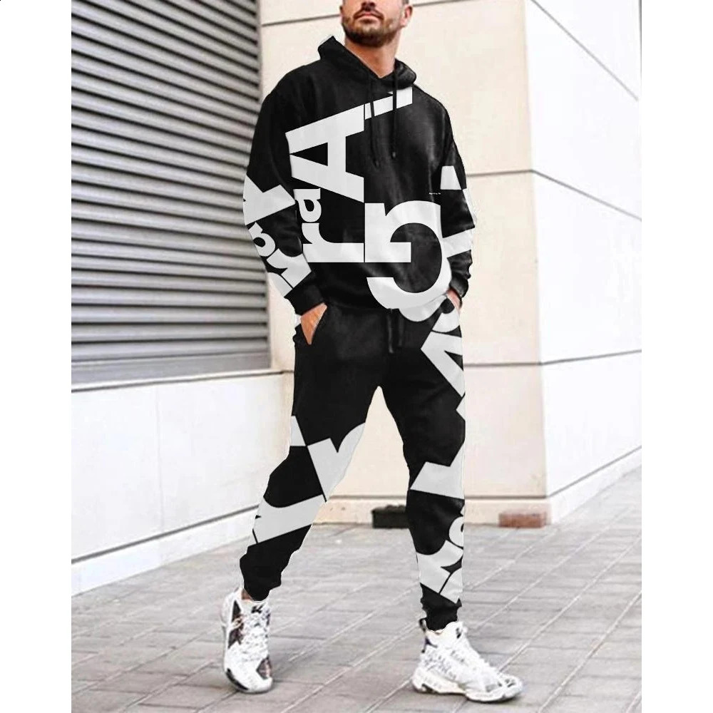 Mens autumn hoodie set fashionable letter printing track suit 2-piece sportswear sports pants set casual clothing mens sportswear 240827