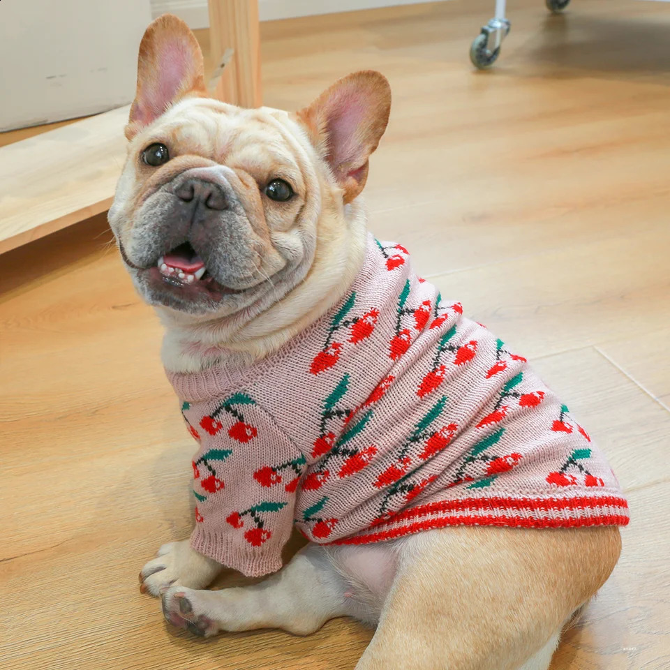 1PC Pet Clothing Cat Autumn Winter Thickened Warm Pink Cherry Elastic Pullover Knitted Sweater Suitable for Small and Medium Dog 240827