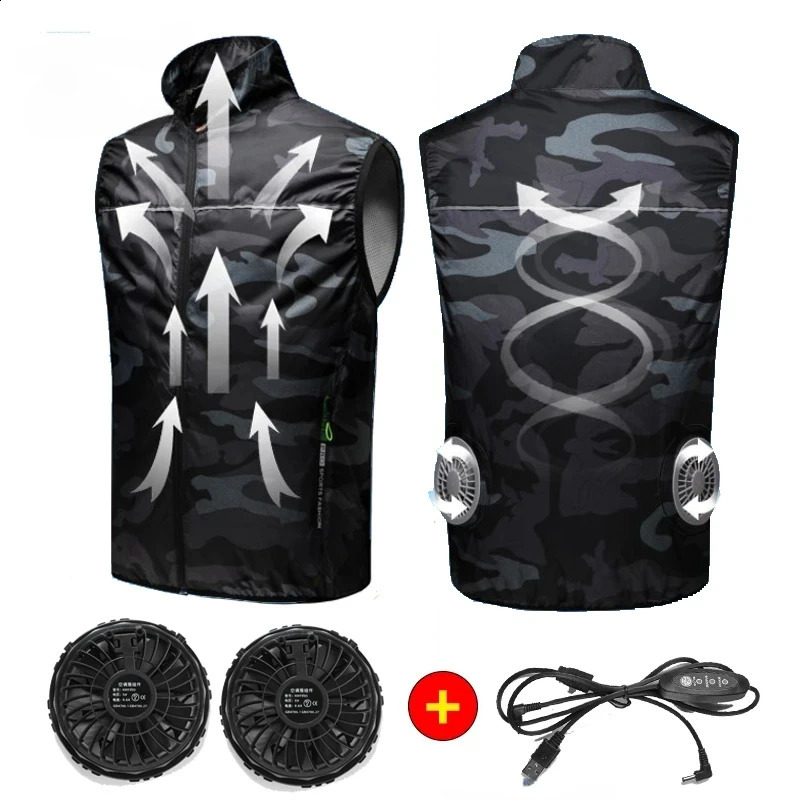Mens ice vest fan air conditioning clothing cool sports USB charging cooling worker summer camping fishing 240827