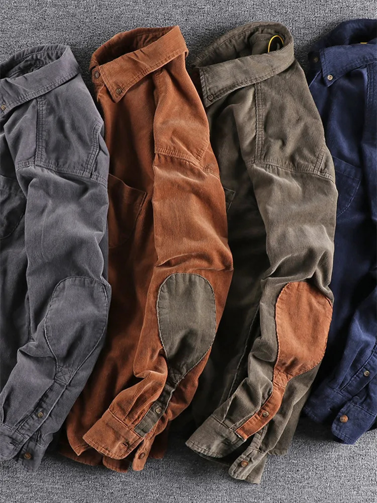 Spring/Summer American Retro Corduroy Solid Color Product Shirt Mens Pure Cotton Long Sleeve Pocket Casual Shirt 240827