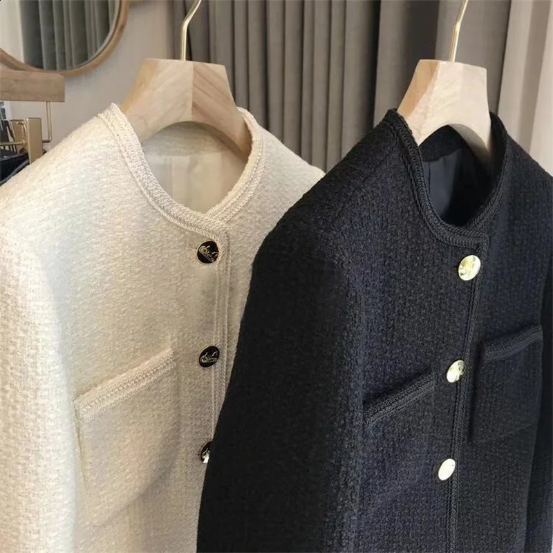 Autumn Womens Wool Coat High Quality Long Sleeve Casual Korean Short Elegant Jacket Top 240826