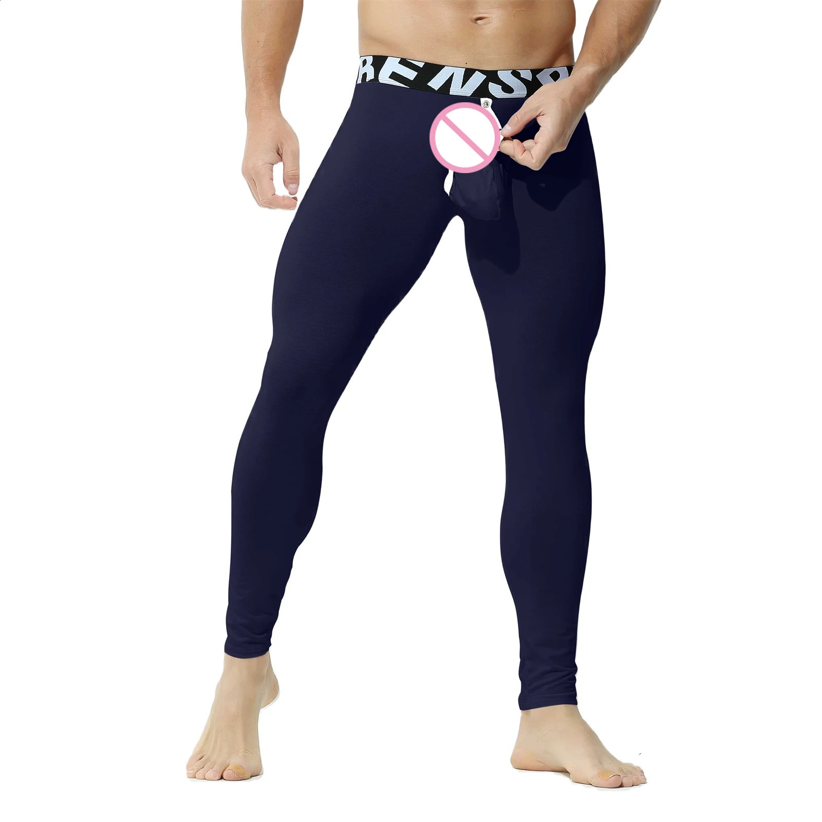 CLEVER-MENMODE Men Thermal Underwear Winter Warm Long Johns Pants Sexy Open Crotch Butt Penis Pouch Backless Soft Legging Tights 240826
