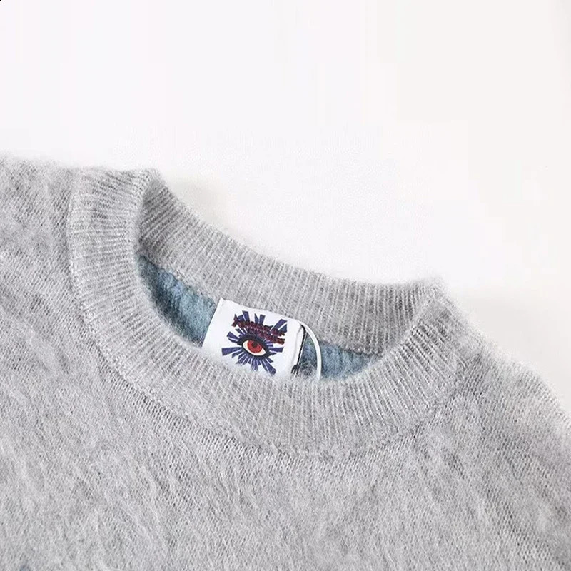 Autumn and Winter Casual Loose Eye Jacquard Grey Sweater Mens High Quality Shirt 240826