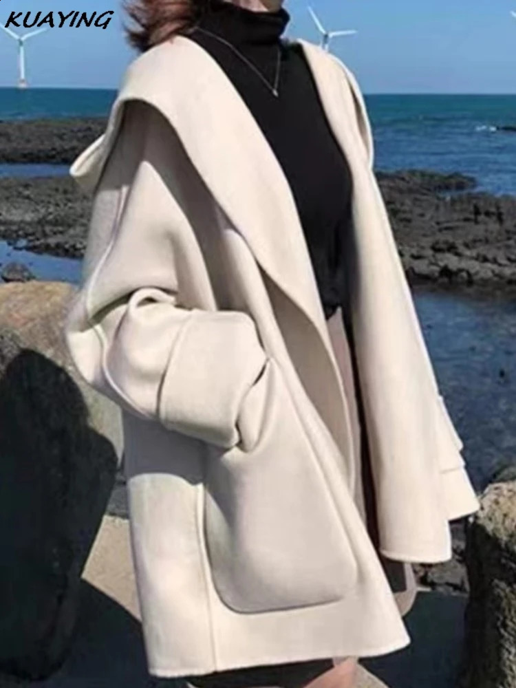 Womens wool jacket autumn French elegant small Mantel coat womens coat casual cardigan wool coat 240827