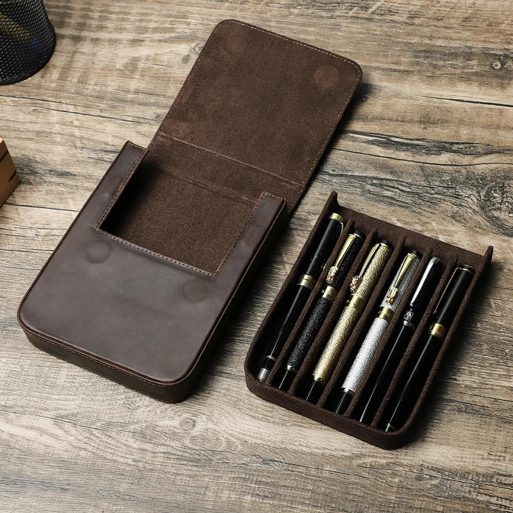 CONTACTS FAMILY Handmade Fountain Pen Case Leather For Men Women Holder Pen Pouch Retro Pen Box Organizer Boys Girls School 240826