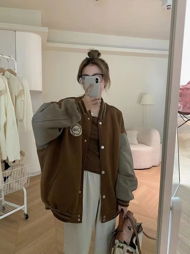 Lazy style embroidered American retro baseball jacket for womens spring and autumn loose couple baseball jacket 240827