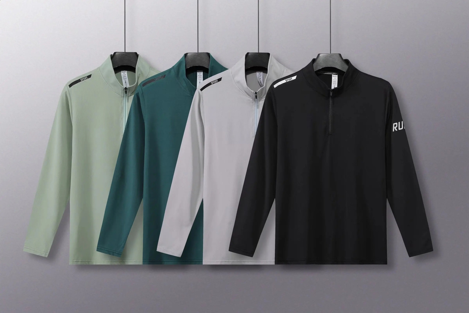 Running long sleeved Tshirt mens fitness slimming exercise fast drying elastic zipper gym training 240827