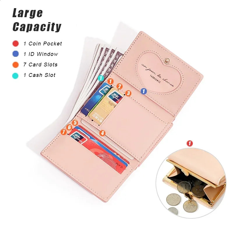 Cute small leather pocket wallet womens fruit printed double fold coin mini currency card clip clutch bag 240827