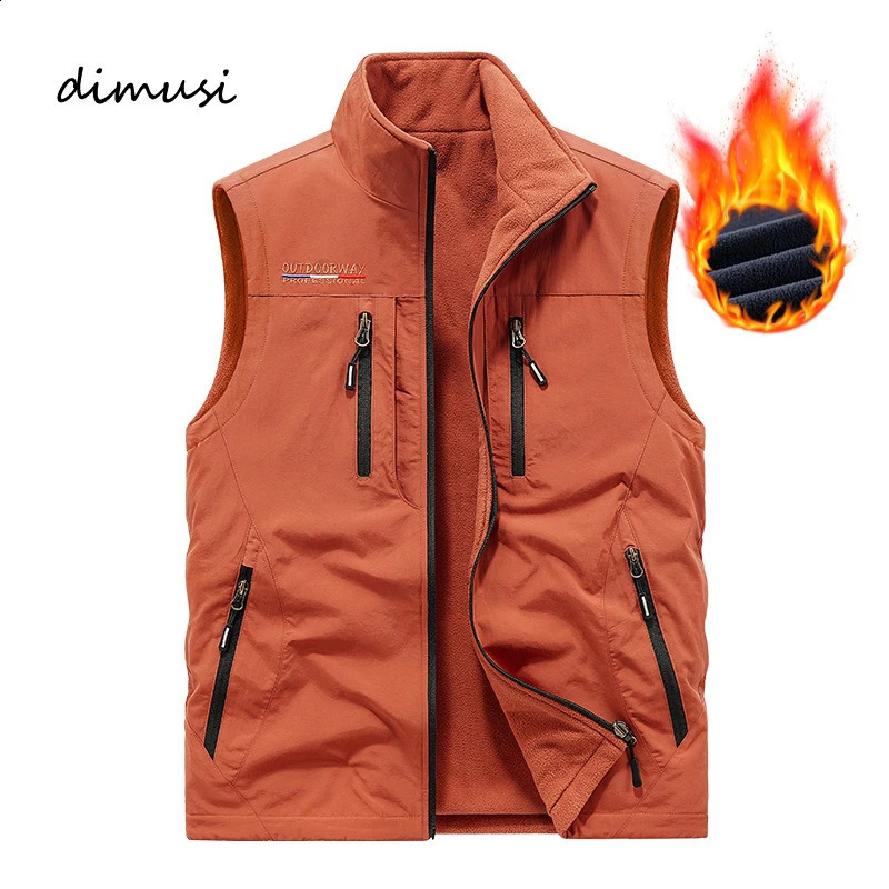 Winter Mens Multi-pocket Vests Casual Outdoor Fleece Fishing Vest for Men Warm Pographic Tooling Sleeveless Jackets Clothing 240826