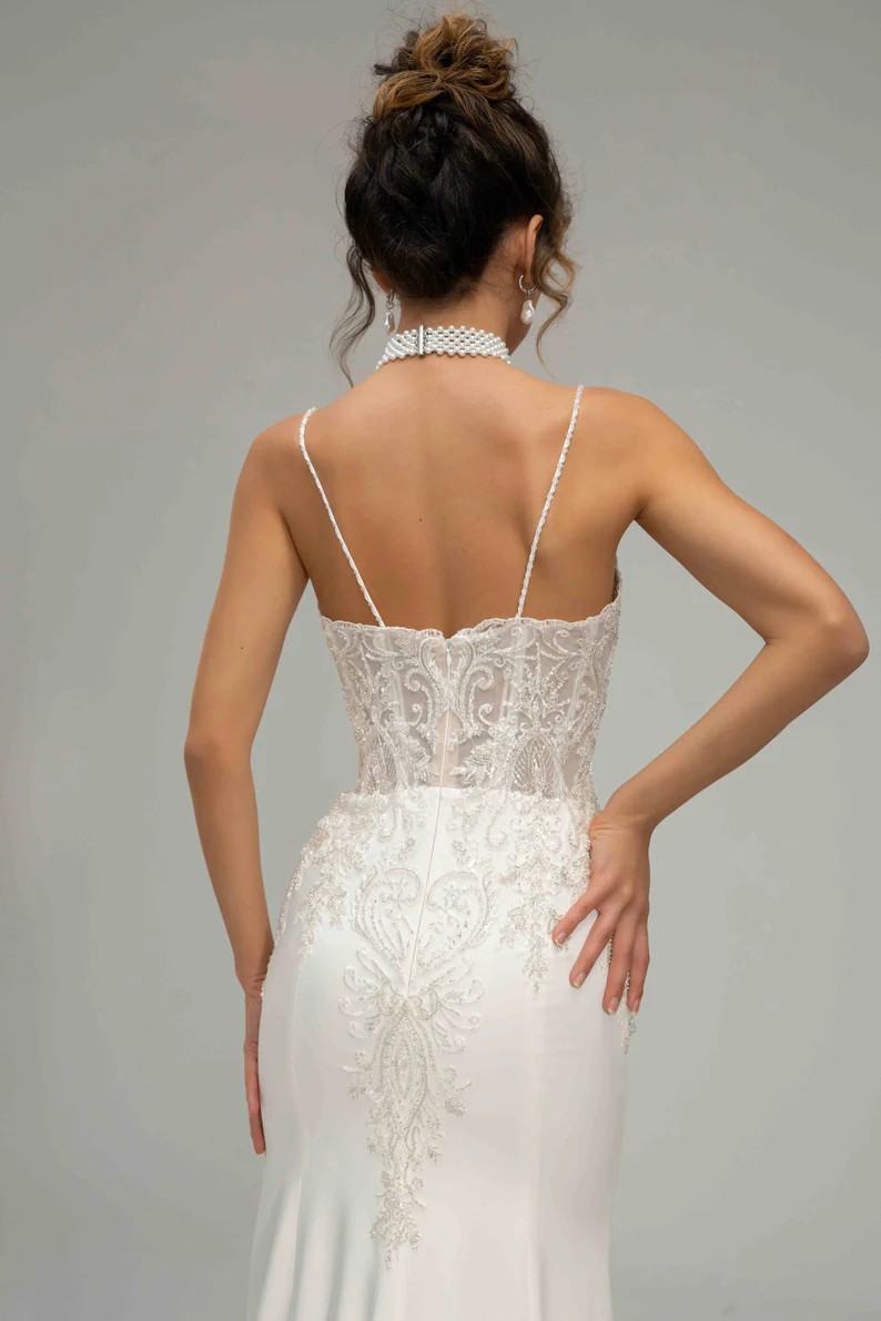 Wedding Dresses For Woman Scoop Neck Spaghetti Straps Gorgeous Appliques Mermaid Custom Made Open Back Vestidos De Novia