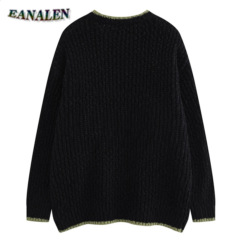 Harajuku Retro Color Conflict Knitted Thick Sweater Mens Winter Oversized Parachute Umbrella Gothic Grandpa Ugly Womens 240826