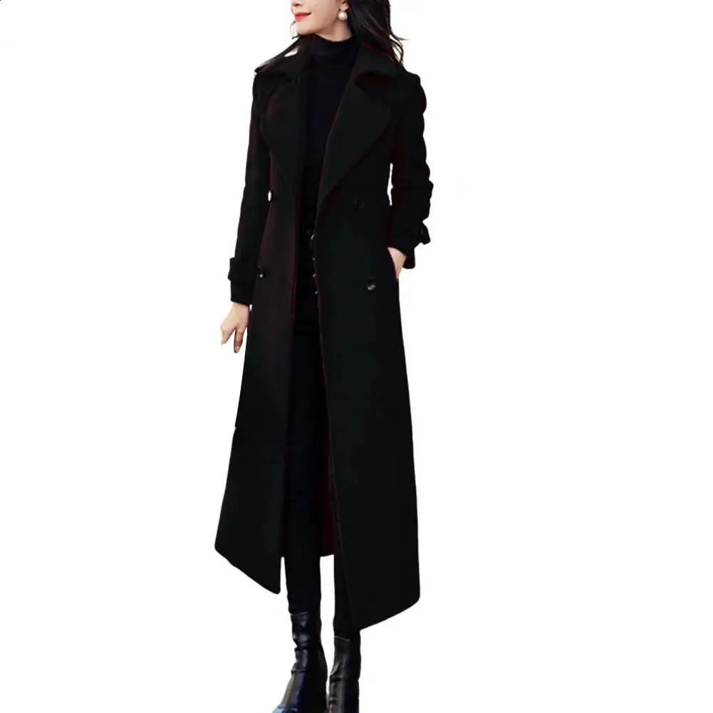 Winter Coat Womens Business Medium Long Sleeve Jacket Formal Wool Blended Double Layer Thick 240826