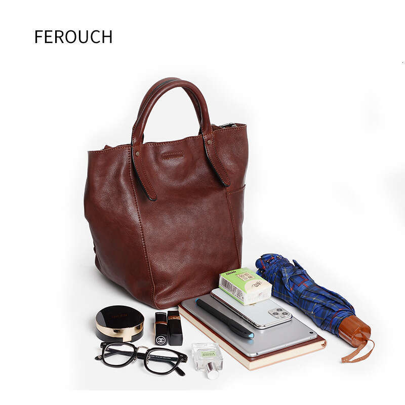 Large capacity fashionable vegetable tanned leather handbag bags, versatile tote bag, crossbody single shoulder women's bag 9158