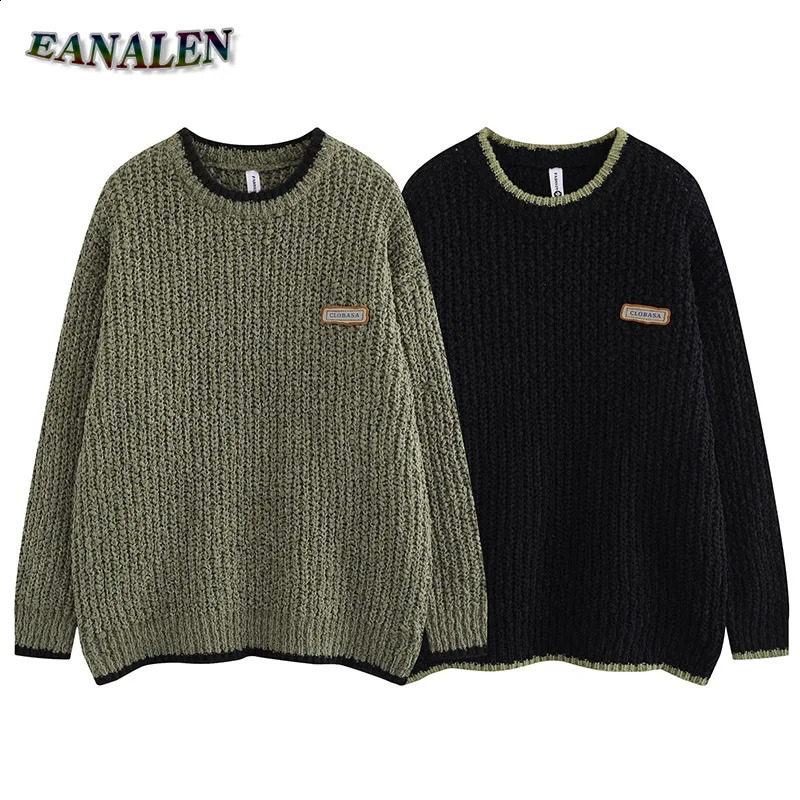 Harajuku Retro Color Conflict Knitted Thick Sweater Mens Winter Oversized Parachute Umbrella Gothic Grandpa Ugly Womens 240826