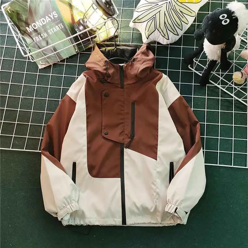 Autumn fashion hooded jacket womens Y2K Korean oversized patch work bomber Bf hiphop streetwear zipper outdoor 240826