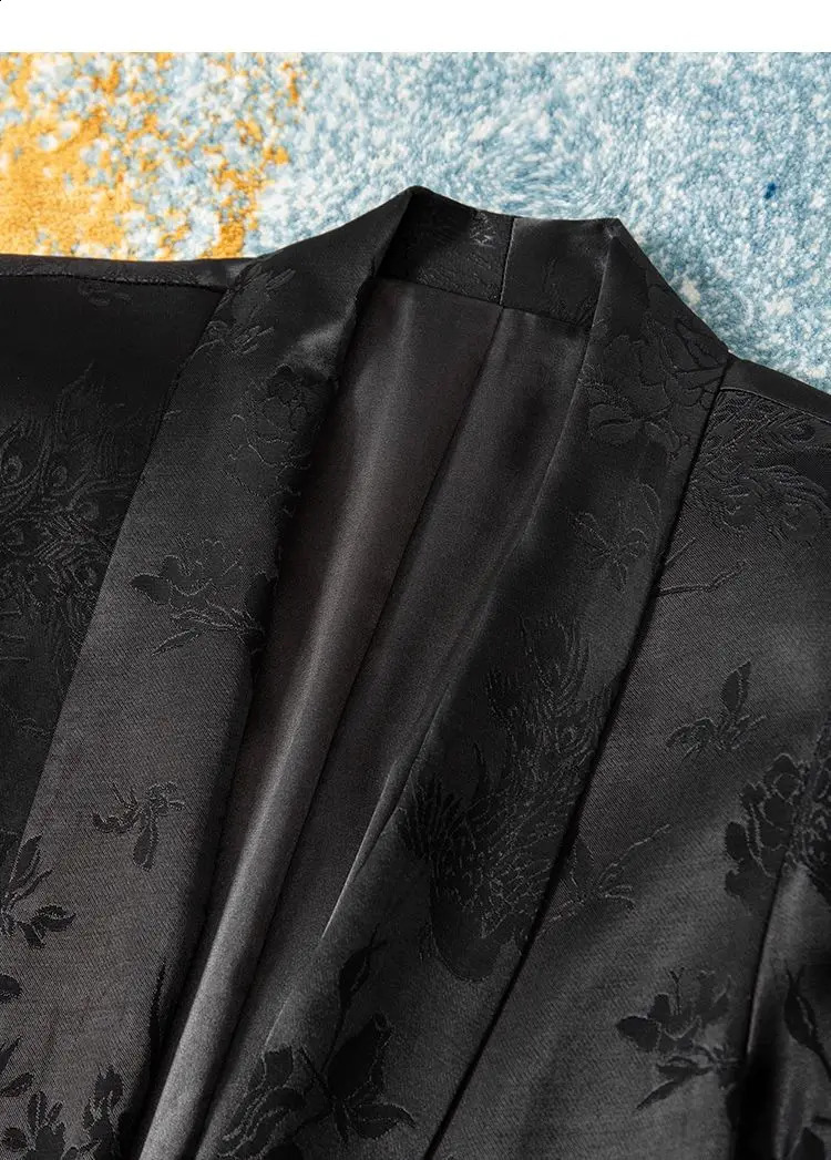 Women High Quality Stain Jacquard Suits Jacket Coat Blazer And Pant 2 Piece Set Matching Outfits Female Formal Occasion Clothes 240826