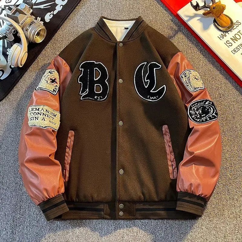 Y2K Harajuku Style Fashion Vintage Baseball Uniform Woolen Coat Men American High Street Retro Couple Stitching Jacket Women 240827