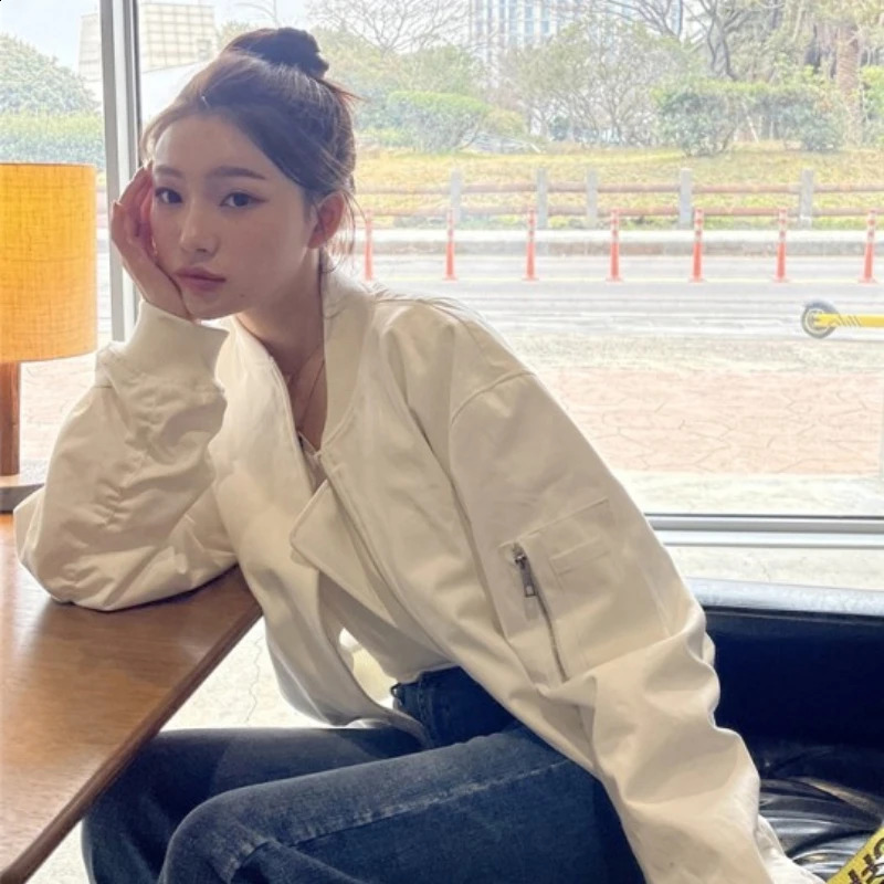 Deeptown Korean Fashion Bomber Jacket Women Oversize Streetwear Chic Elegant Female Zipper Baseball Jackets Winter Black Coat 240827