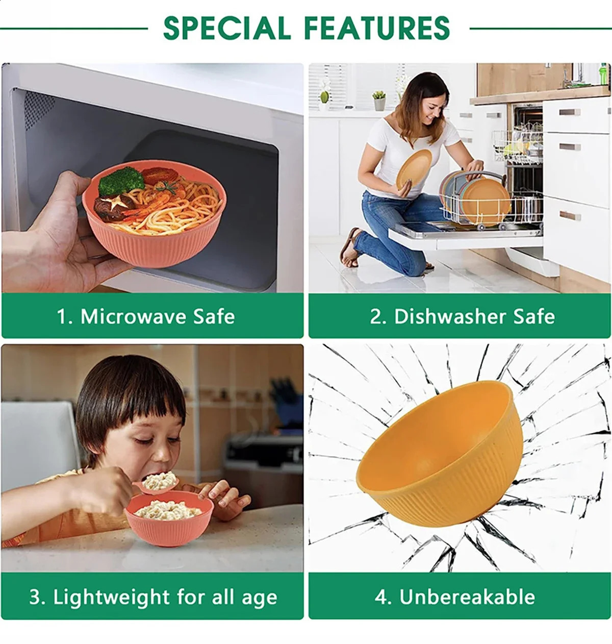 16 piece wheat straw table battle set bowl and plate portable picnic knife fork black tableware camping 240826