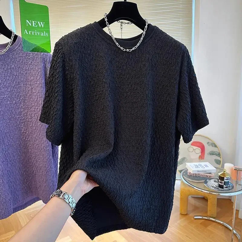Summer mens loose Tshirt casual lazy breathable quick drying short sleeved cool and fashionable Korean outdoor high street top 240827