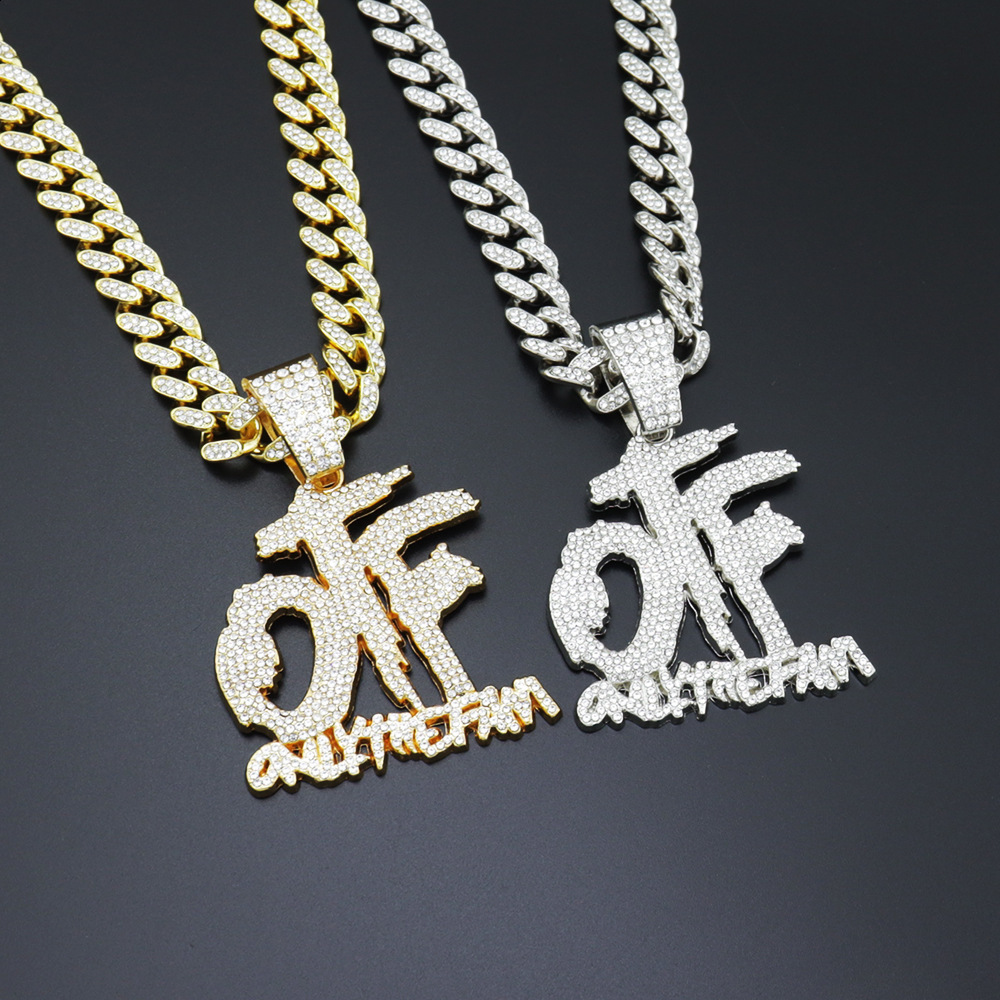 Hip Hop Only The Family OTF Crystal Letter Pendant Necklaces for Women Men Miami Iced Out Cuban Chain Necklace Punk Jewelry Gift 240713