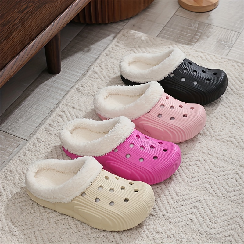Cozy Winter Plush Lined Croc Slippers - Super Soft EVA Insole, Solid Color, Non-Slip EVA Sole, Casual Slip-On Style, Suitable for Indoor and Outdoor U