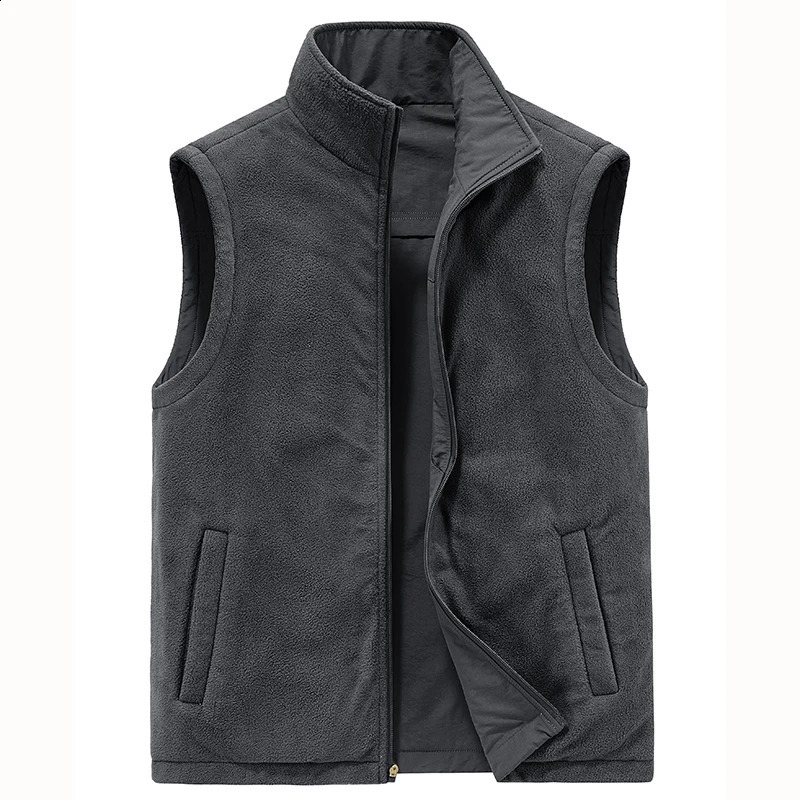 6XL Mens Double-sided Camping Vests Warm Fleece Multi-pocket Utility Casual Tactical Outerwear Outdoor Hiking Cargo Cotton Vests 240826