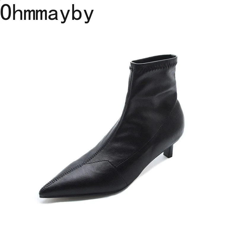 Pointed Toe womens elastic short boots fashionable and slim fit ankle boots thin high heels autumn womens shoes 240827