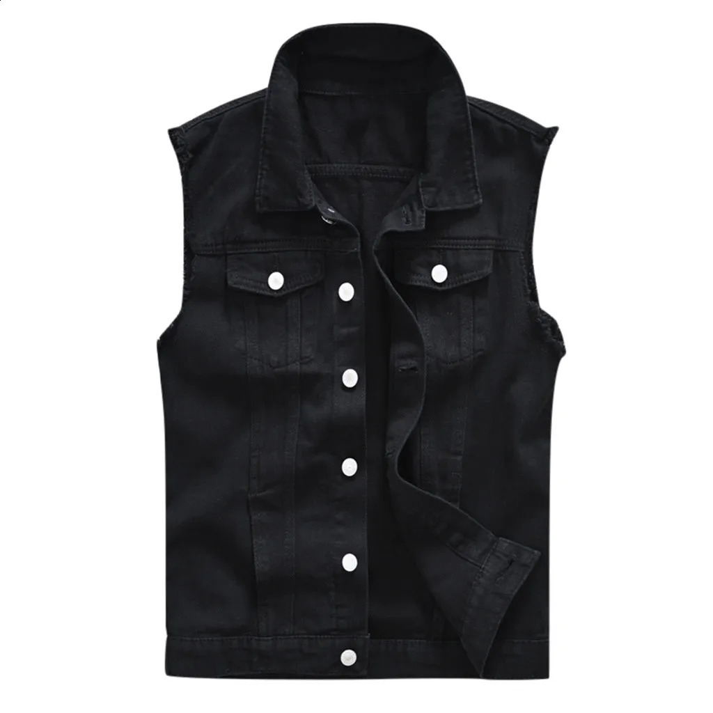 Mens Fashion Sleeveless Denim Vest Autumn Casual Solid Color Cowboy Jacket Slim Fit Single-breasted Jeans Streetwear 240826