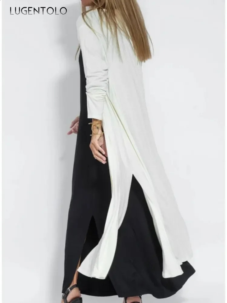 Long sleeved trench womens split style beach vacation thin spring and summer cardigan wool sweater casual elegant solid loose jacket 240826
