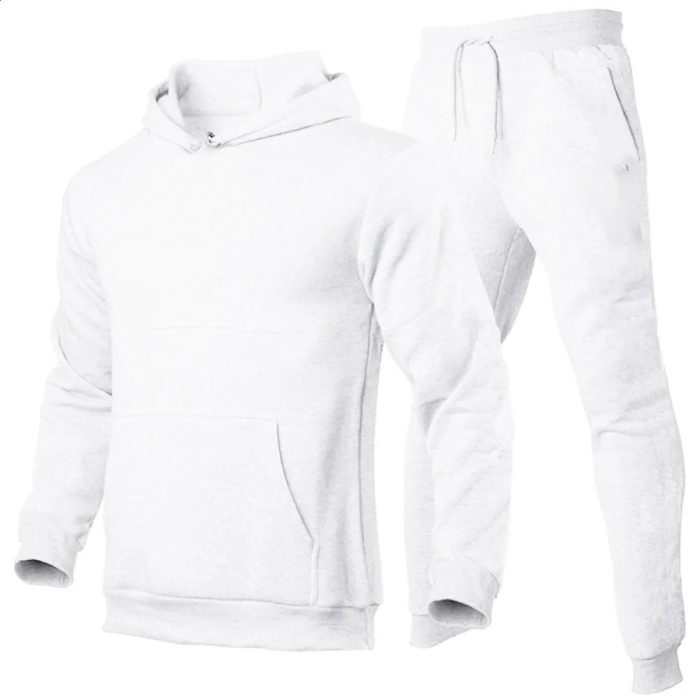 Autumn and Winter Wool Hoodie Set Mens SweatshirtPants Set Fashion Harajuku Warm Sportswear Outdoor Casual Coat 240827