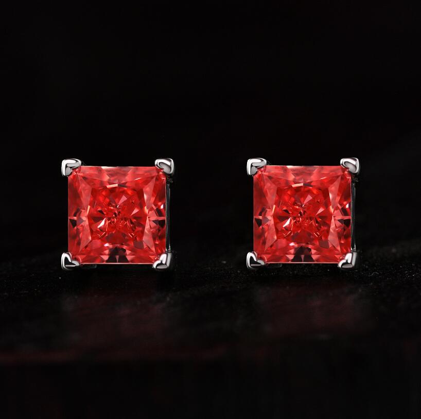 Moissanite Stud Earrings: 1.5CT Princess Cut Aquamarine in 100% Sterg Sier