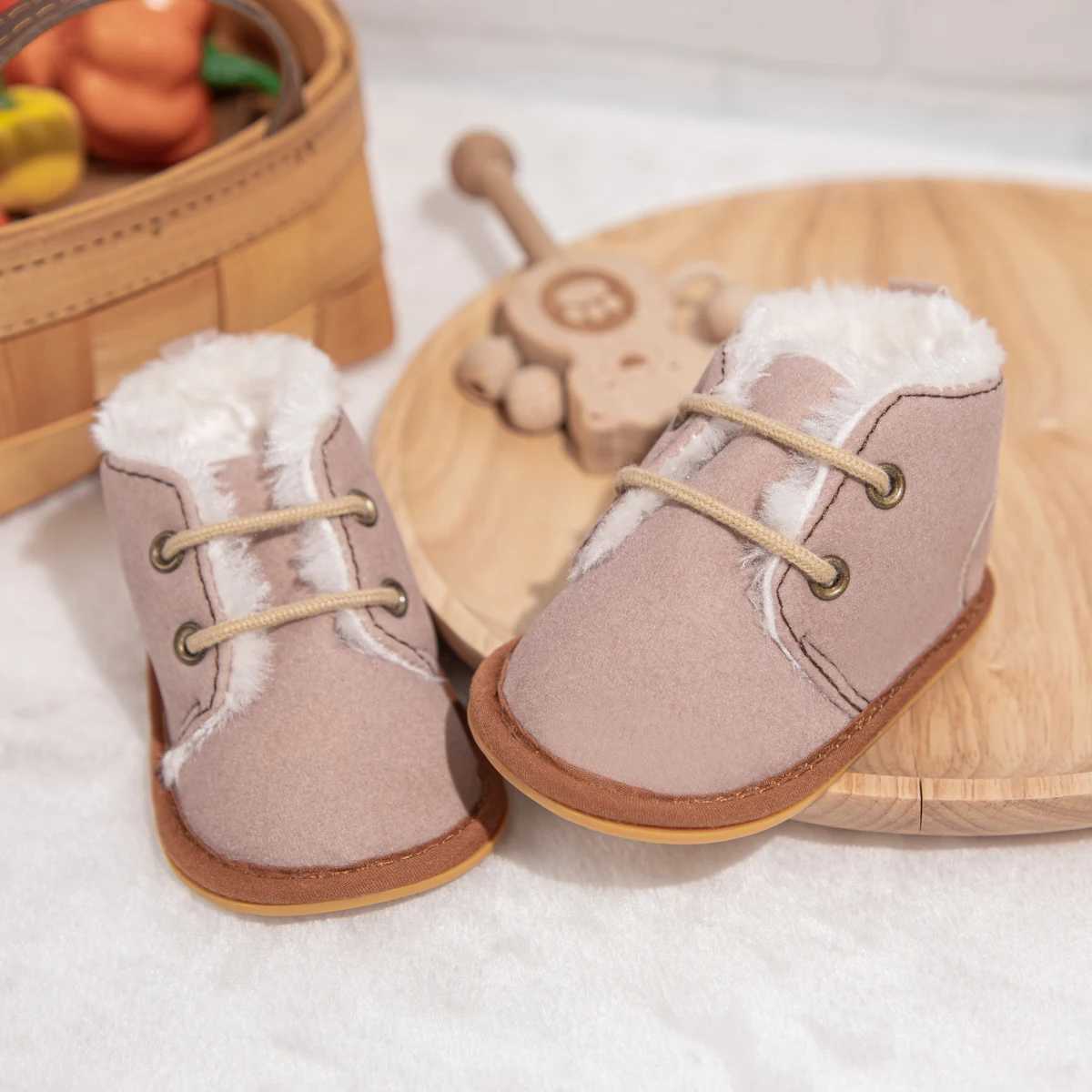 KIDSUN newborn baby snow boots winter warm wool stockings soft shoes rubber anti slip toddler first step walking board shoes M240827
