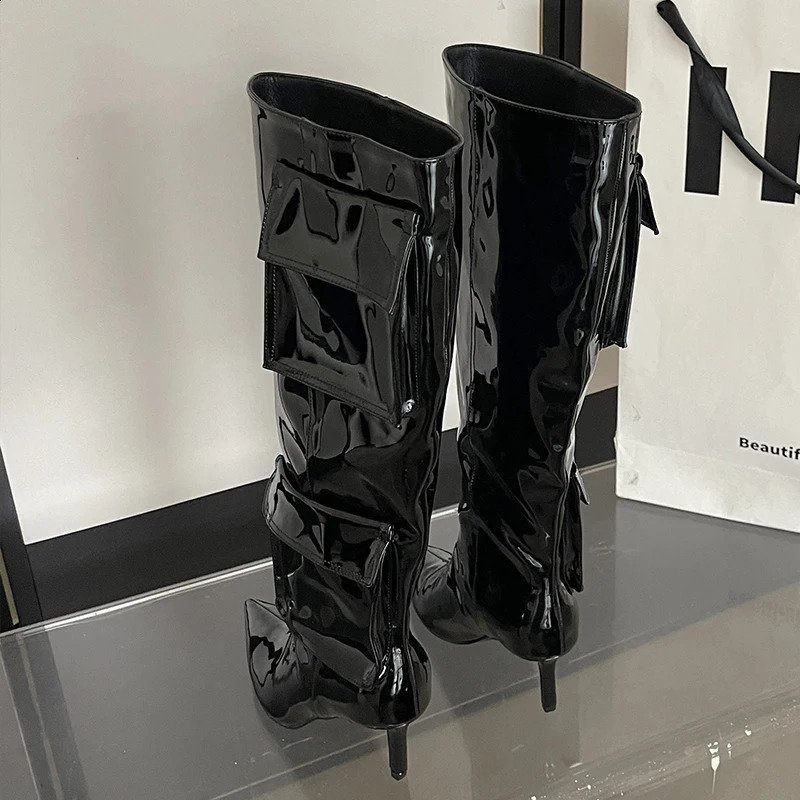 Large size 43 high heels Western style knees womens high boots fashionable toe tips womens long boots womens skate boots 240827