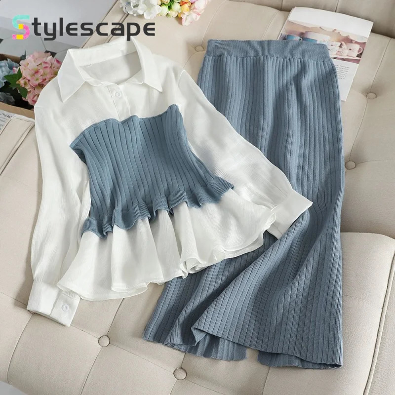 autumn and winter Korean version slim fit fashionable knitted bottom sweater half skirt twopiece set 240827