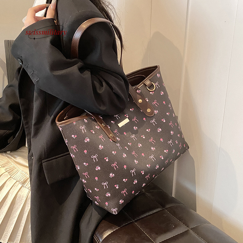 Swissmilitary 2024 Spring New Large Capacity Daily Commuting Handbag Fashion Versatile Shoulder Fragmented Flower Print Tote Bag #33