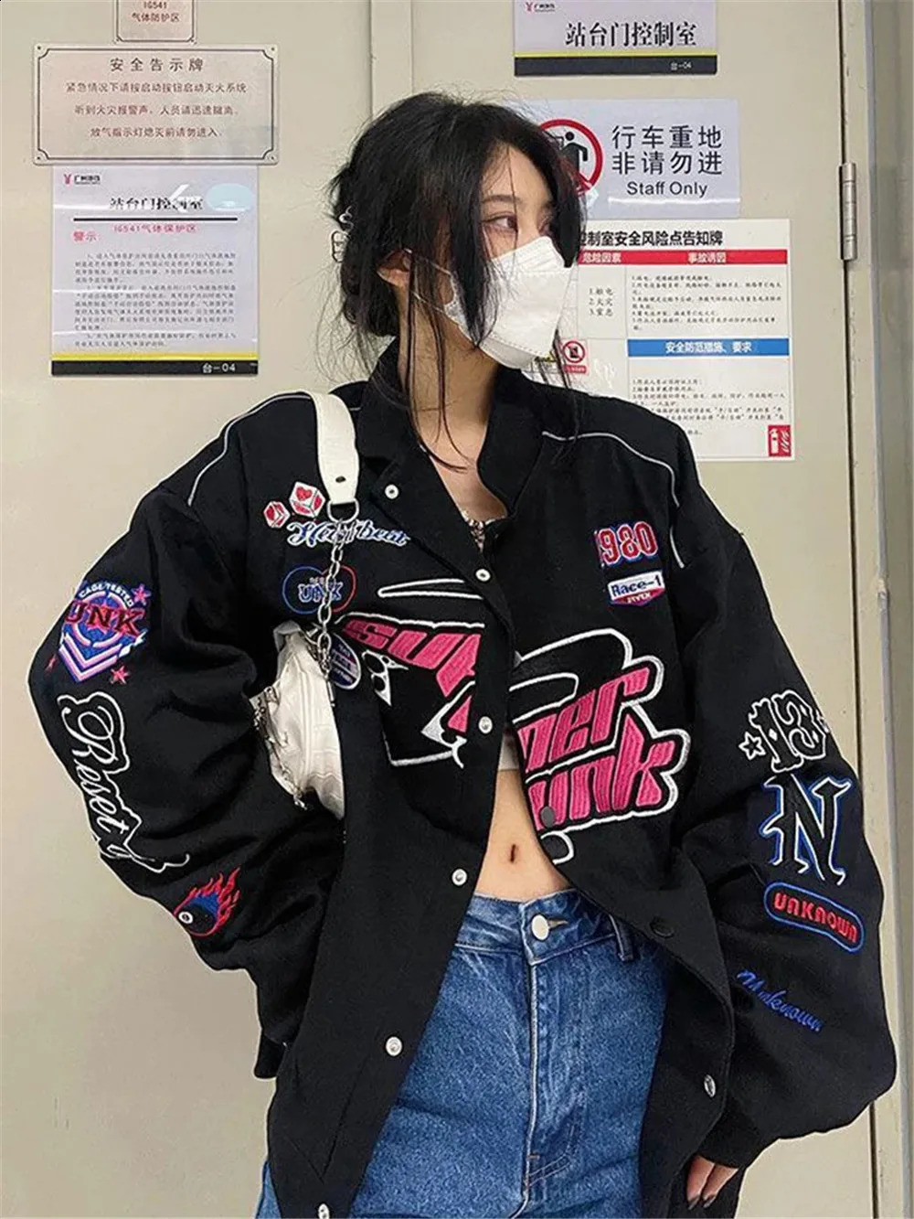 Y2K Racing Style Jacket Men And Women Printed Coat Vintage Casual Colorblock Long Sleeve Varsity Clouths Spring Autumn 240827