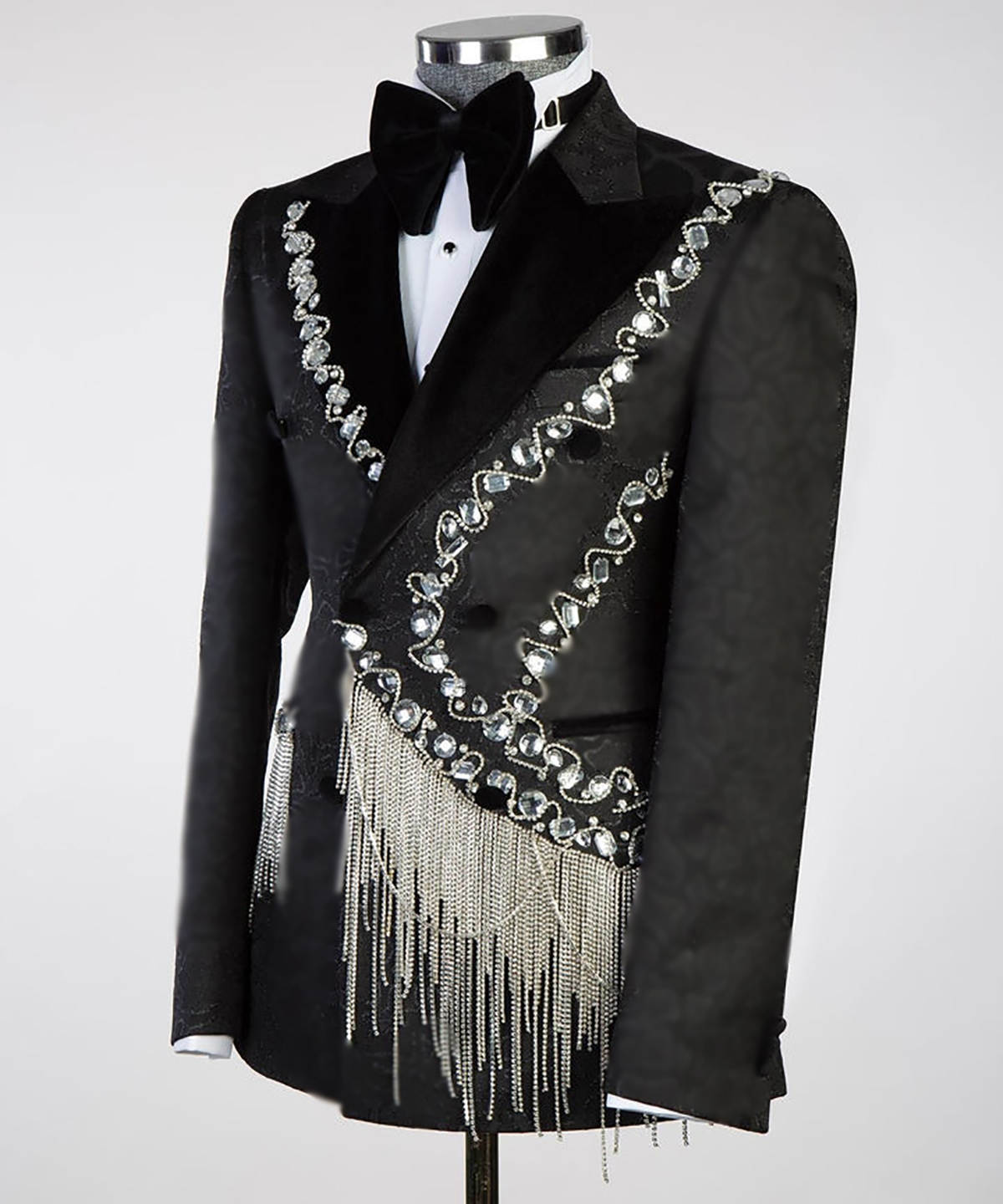 Gorgeous Men's Suit Peaked Lapel Tailored Blazers Crystal Tassel Groom Jacket For Man Double Breasted Custom Made Prom Coat Plus Size
