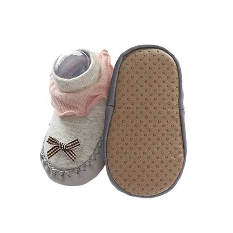 New butterfly bow childrens shoes cute PU leather edge soft sole baby shoes princess style anti slip newborn floor socks 6-18 months old M240827