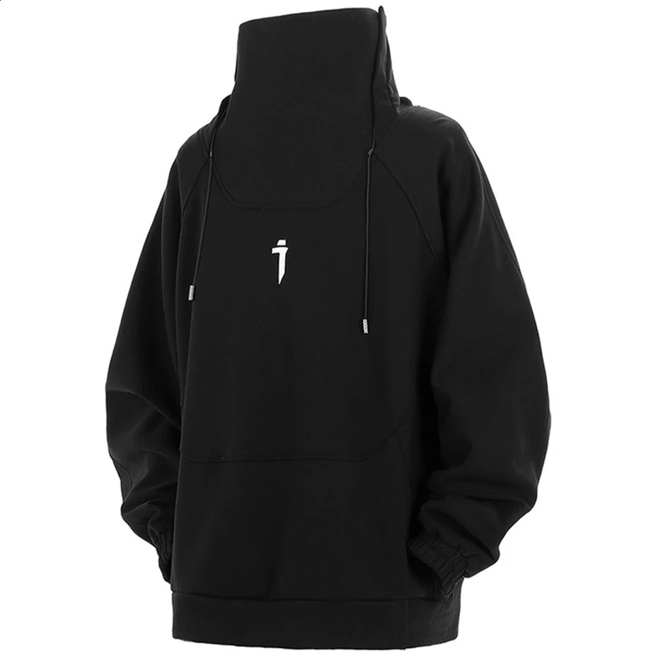 Fashion Hoodie Mens Autumn Windproof High Collar Sweater Techwear Functional Loose Black Zipper 240826