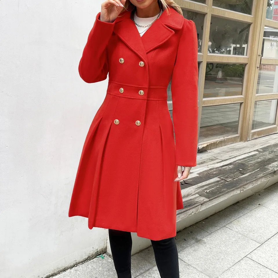 GRACE KARIN Womens Trench Coat with Notched Collar Double Chest Thick ALine Wool Pea Jacket Pockets on Knees 240826
