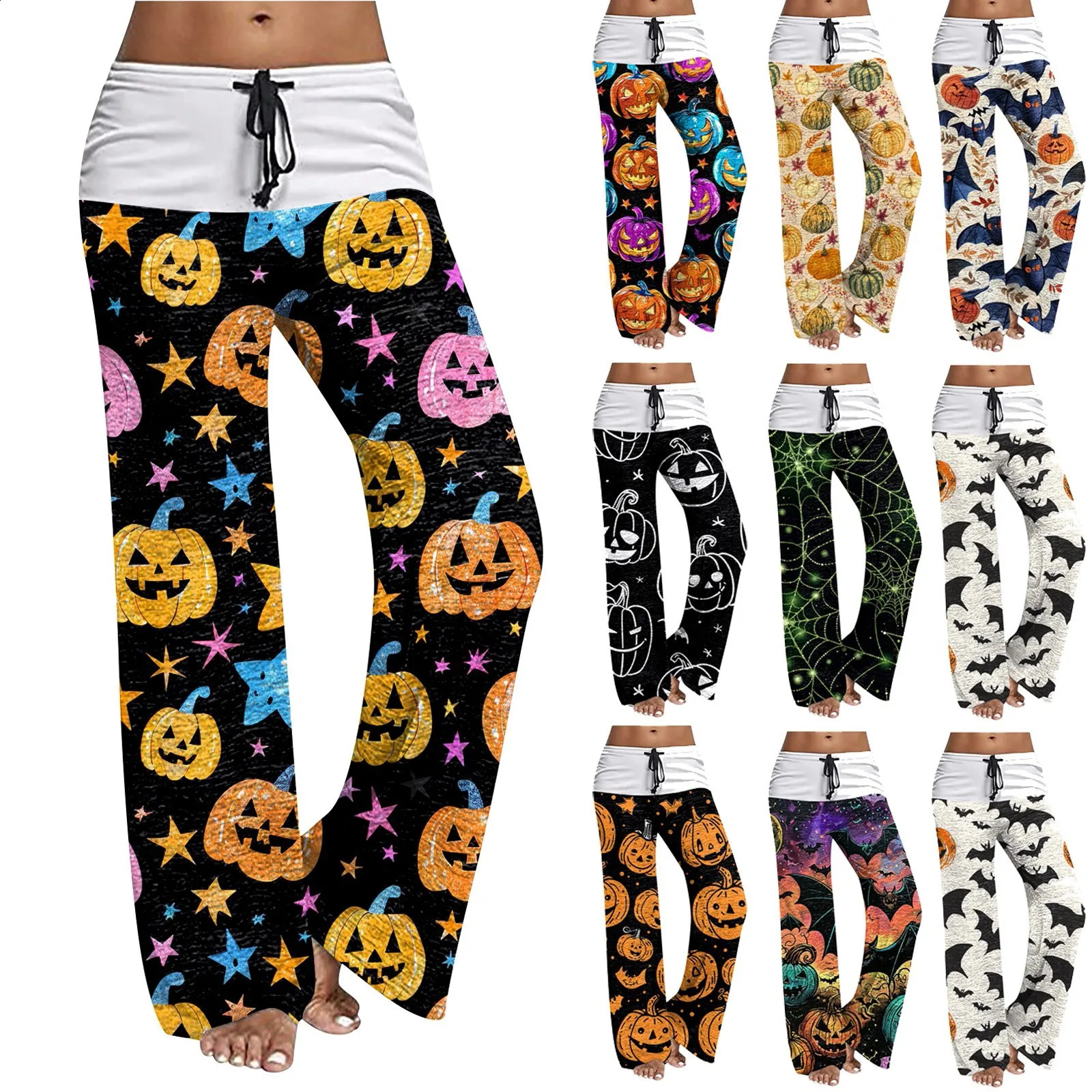 Womens casual lace wide leg pants Halloween printed casual pants Pantalones De Mujer Cal Pantalona Feminina 240827