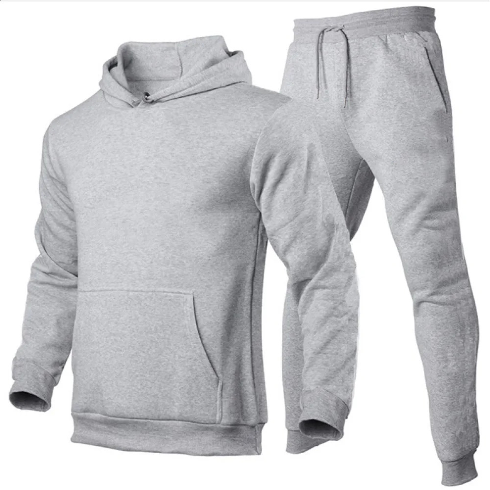 Autumn and Winter Wool Hoodie Set Mens SweatshirtPants Set Fashion Harajuku Warm Sportswear Outdoor Casual Coat 240827