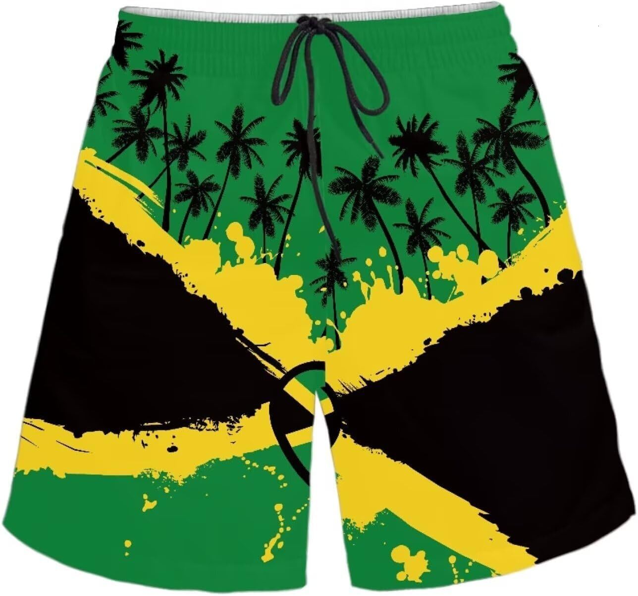 Beach Pants For Men 3D Printed Jamaican Lion Flag Quick Dry Board Trunks With Pockets Mesh Lining Swim